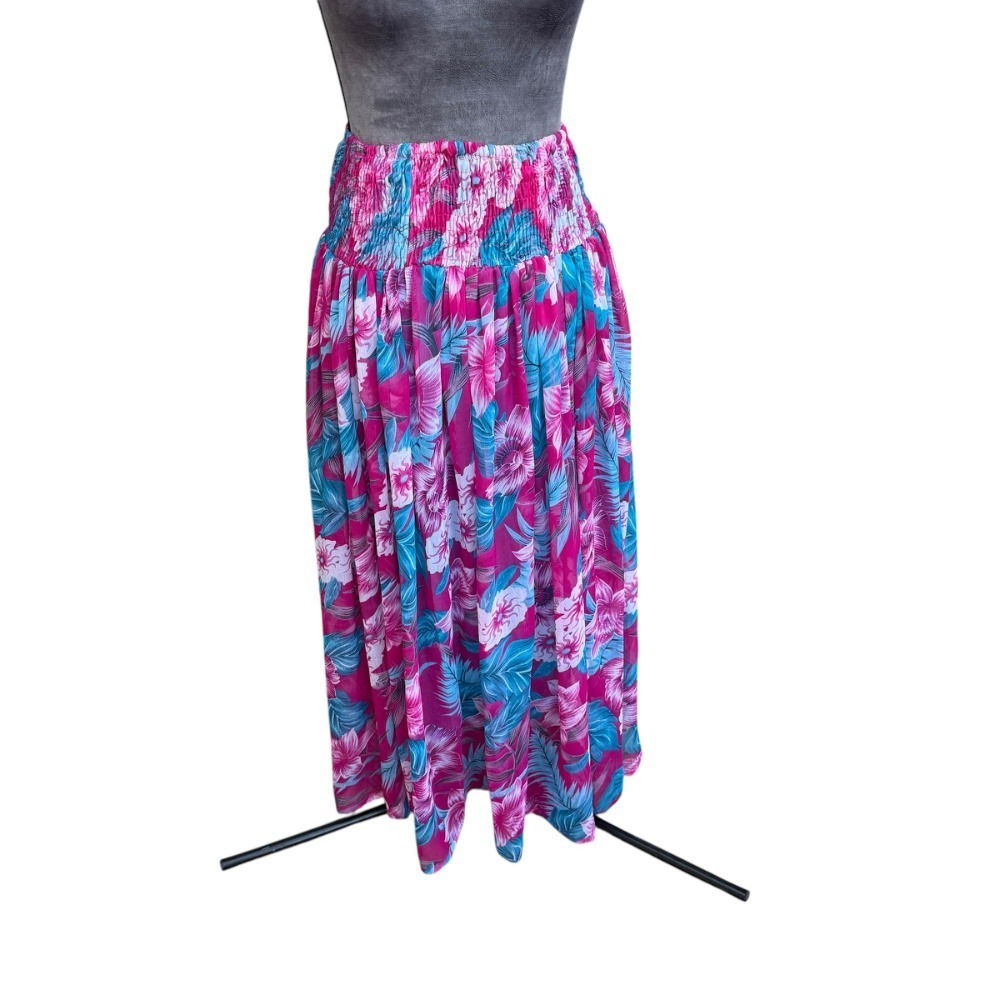 Floral Maxi Skirt Smocked Waist Pink Blue Hawaiian Beach Cover Up